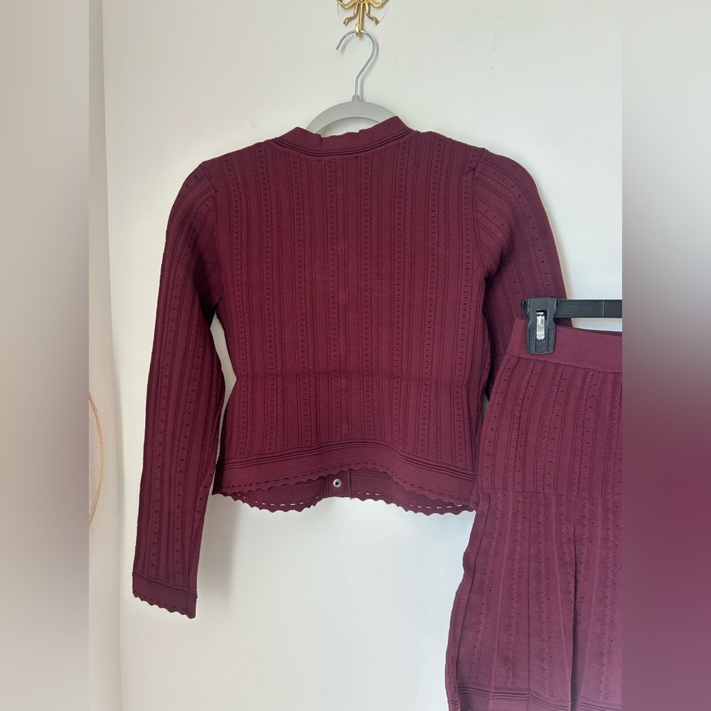 Burgundy Knit Long sleeve top and pleated Skirt Set - Picture 6 of 9